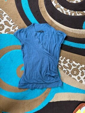 Maurices Blue Short-Sleeve Wrap-Style Knit Top